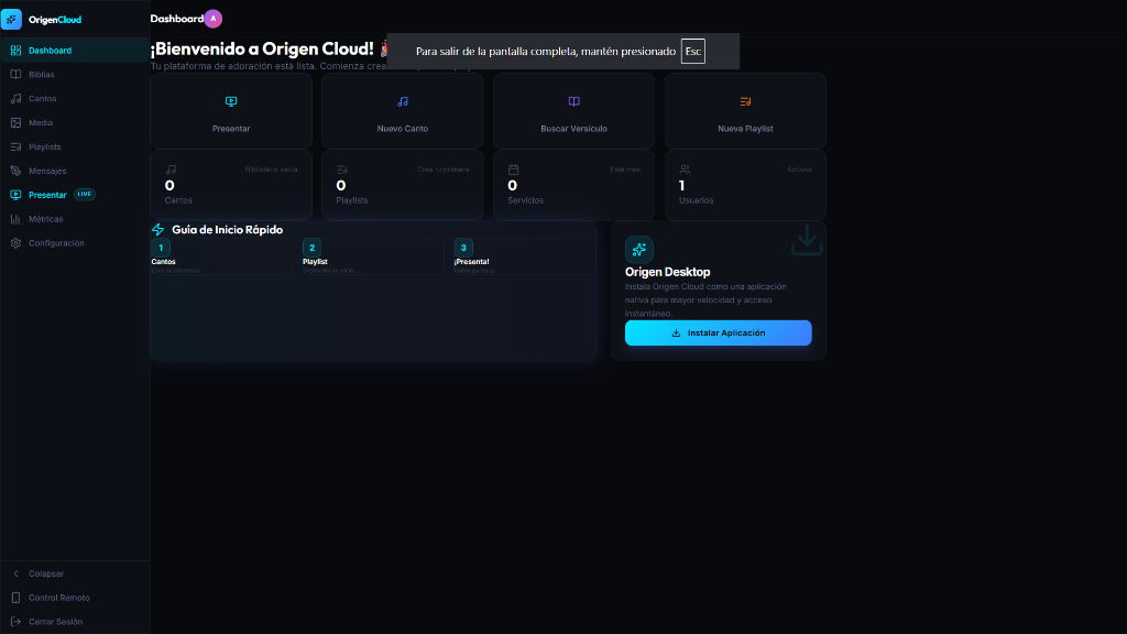 Origen Cloud Dashboard